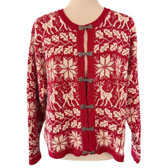 Croft Barrow Fair Isle Christmas Sweater Reindeer Size XL Silk Silver Clasp - Picture 1 of 11